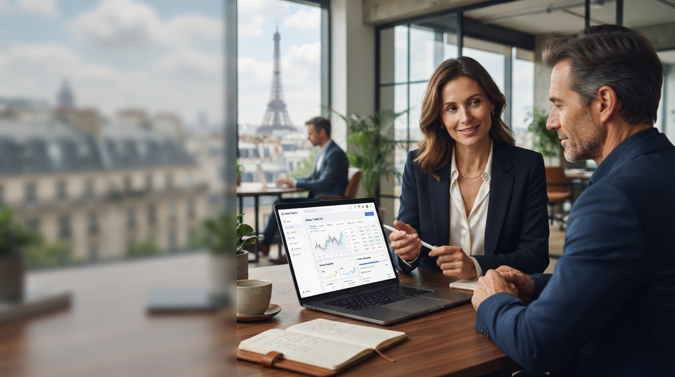 Aimex Trade 3.0 — tableau de bord d'analyse prédictive utilisé par un professionnel en télétravail